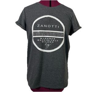 Giuseppe Zanotti Embellished Rhinestone T-Shirt Sz M Gray New York Rolled Sleeve